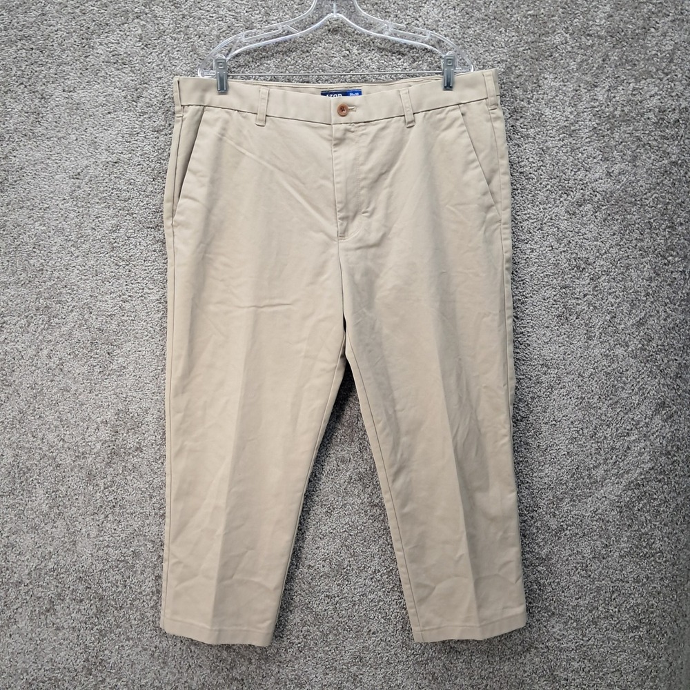 IZOD Mens Tan Khaki Straight Leg Chino Pants 38x30 Stretch Cotton Blend Trousers